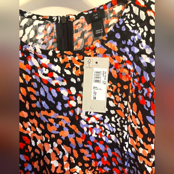 River Island Black Multi Animal Print Ruched Midi Dress Size 12 RRP £50 - Picture 2 of 4